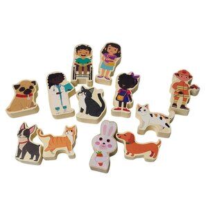 Ankyo Wooden Play Figures Set Lot of 12 People Pets Animals Learning Pretend